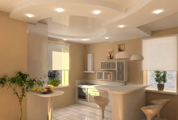 Варианты дизайна кухонных потолков - фото